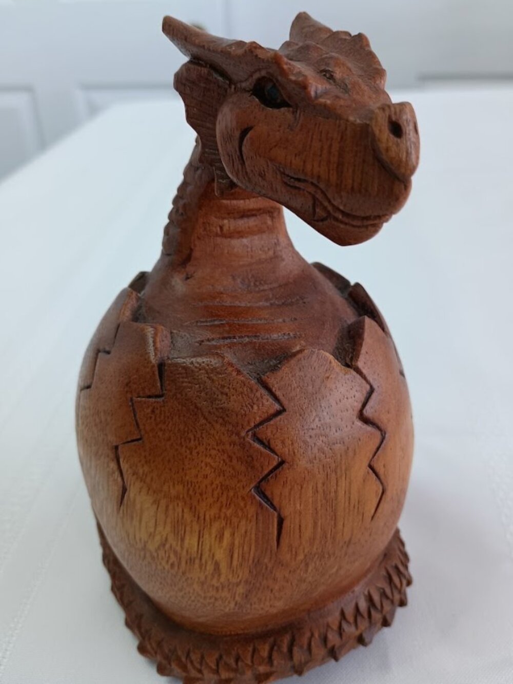 Hand Carved Wooden Dragon Figurine, Hatching from an Egg